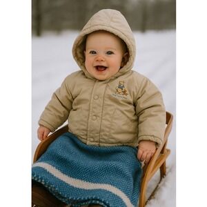 Vintage 90s Walt Disney Winnie the‎ Pooh Jacket 9M Tan Hooded Coat Outerwear